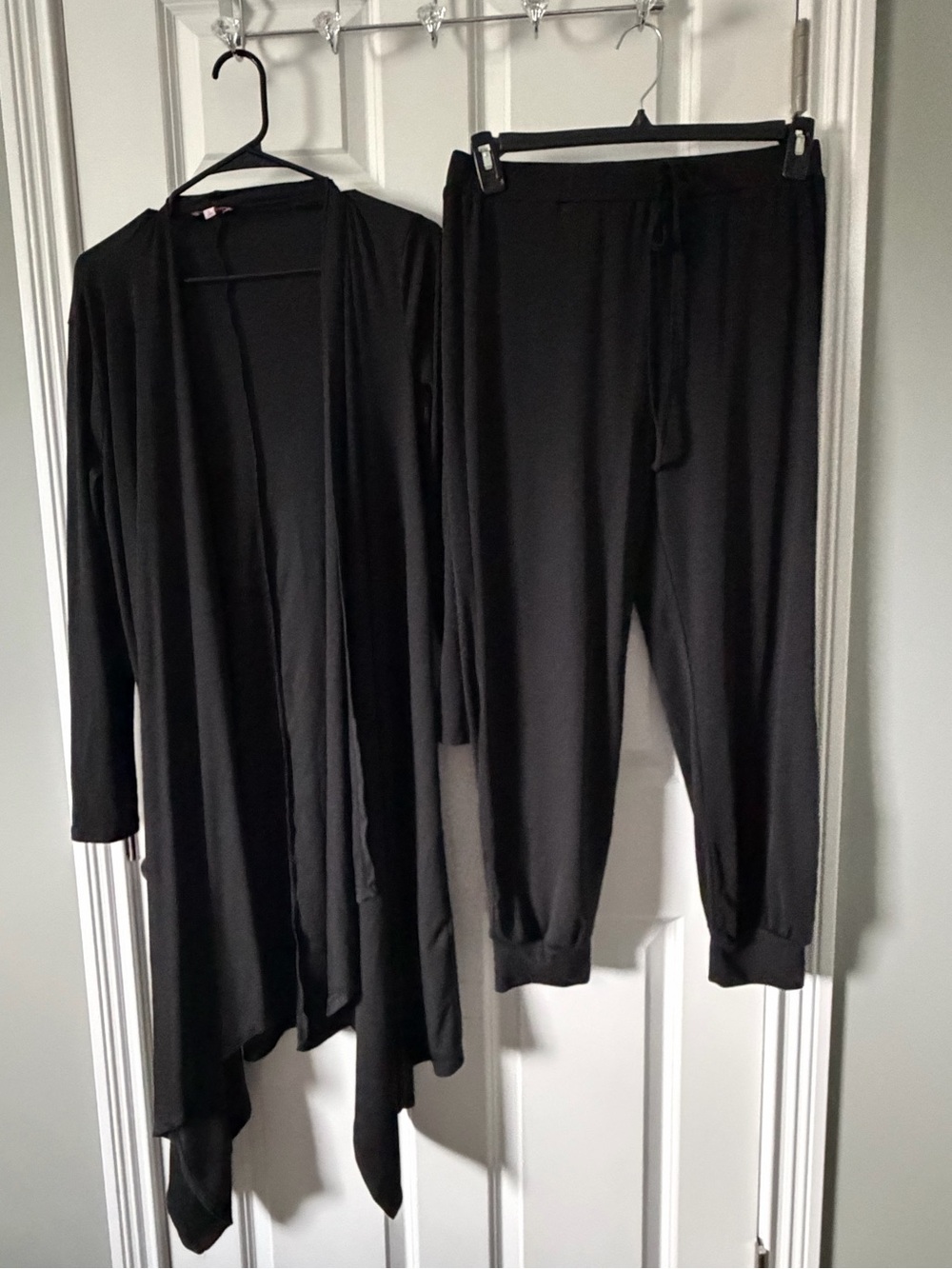 Pink Lily Black Ribbed Lounge Set | Long Sleeve Cardigan & Jogger Pants-Large